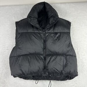 Unbranded Womens  Small Black Cropped‎ Puffy Quilted Jacket Ski Snow Front Zip